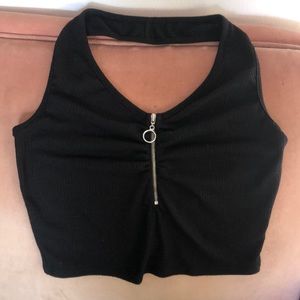 Silence+Noise black halter crop with zipper
